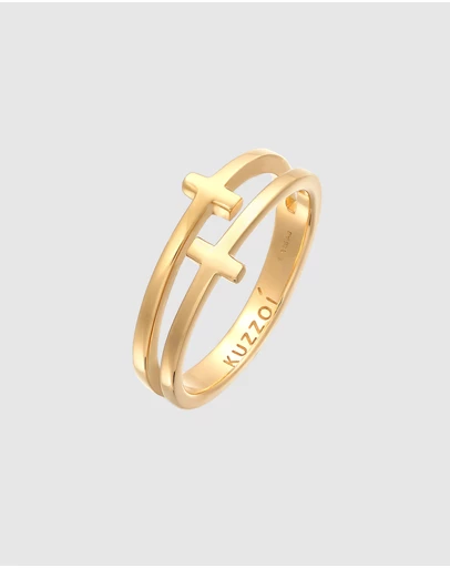 Kuzzoi - ICONIC EXCLUSIVE - Cross Band Ring in Gold-Plated 925 Sterling Silver