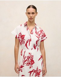 Trenery - Wild Iris Linen Cap Sleeve Shirt in White