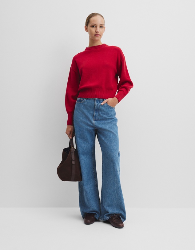 Country Road - Organically Grown Cotton Blend Crop Crew Neck Knit
