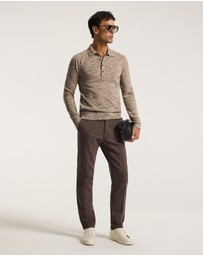Calibre - Melange Merino Wool Long Sleeve Polo Flint