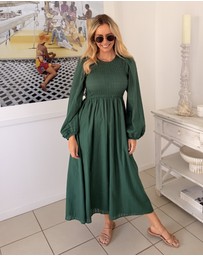 Esther & Co - Iolana Dress - Deep Green Long Sleeve