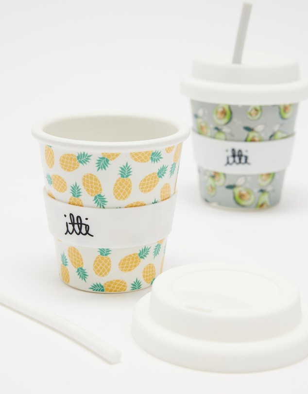 itti bitti - Set of 2 Bamboo Reusable Baby Cino Cup + 6 Straws - Pineapple & Avocuddles