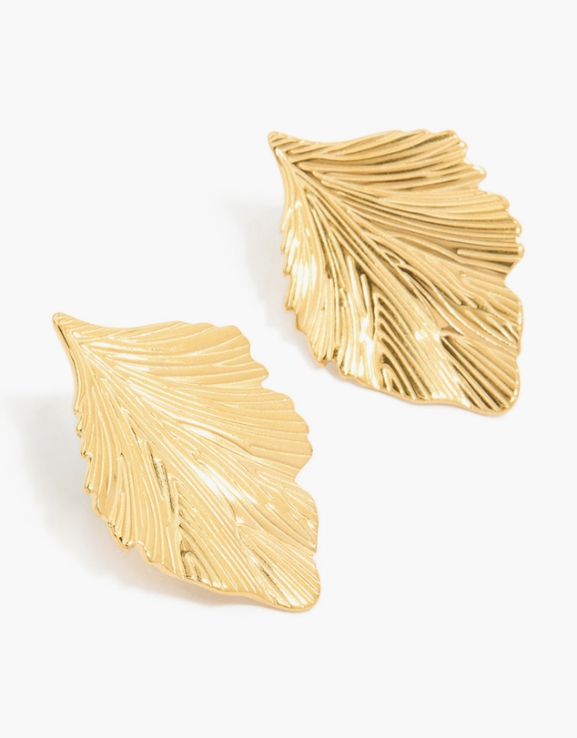 Lovisa - Waterproof Gold Plated Stainless Steel Textured Leaf Earrings