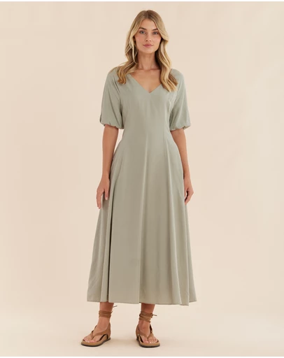 Amelius - Auguste Puff Sleeve Midi Dress
