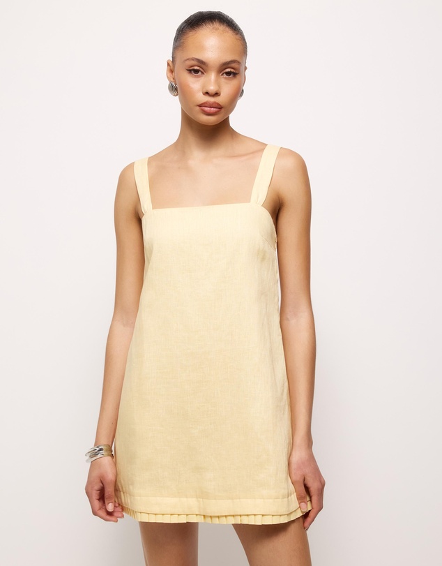 AERE - Cova Pleat Trim Linen Mini Dress