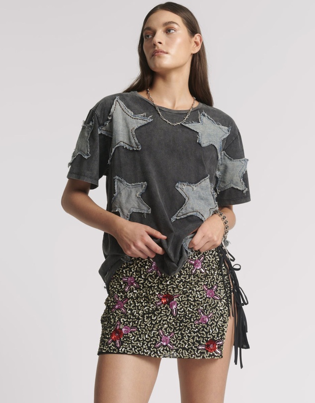 ONE TEASPOON - Pamela Hand Sequin Mini Skirt - Silver