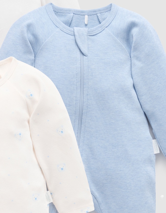 Purebaby - 4 Pack Zip Growsuit -Babies
