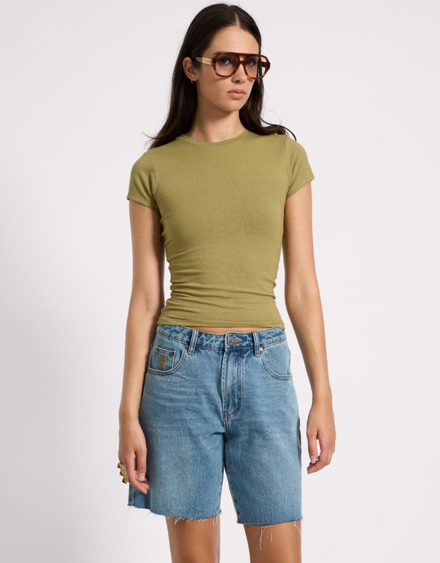 ONE TEASPOON - Jacksons Mid Waist Wide Leg Denim Shorts - Blue Crush