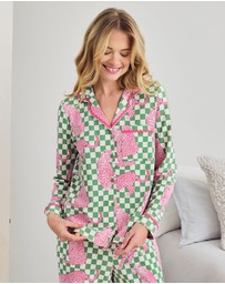 Chelsea Peers - Organic Cotton Leopard Checkerboard Long Pyjama Set