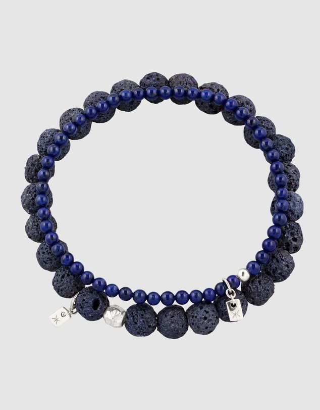 Kuzzoi - ICONIC EXCLUSIVE - Lapis Lazuli and Lava Bead Bracelet Set in 925 Silver
