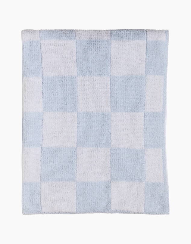 Living Textiles - Chenille Blanket - Checkered Blue