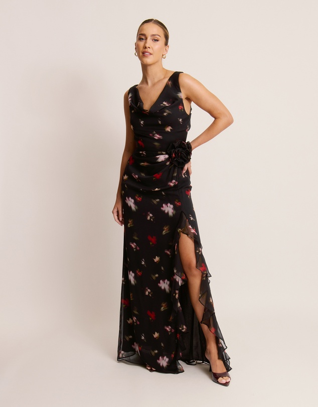 Six Stories - Floral Cowl Front Coursage Dress