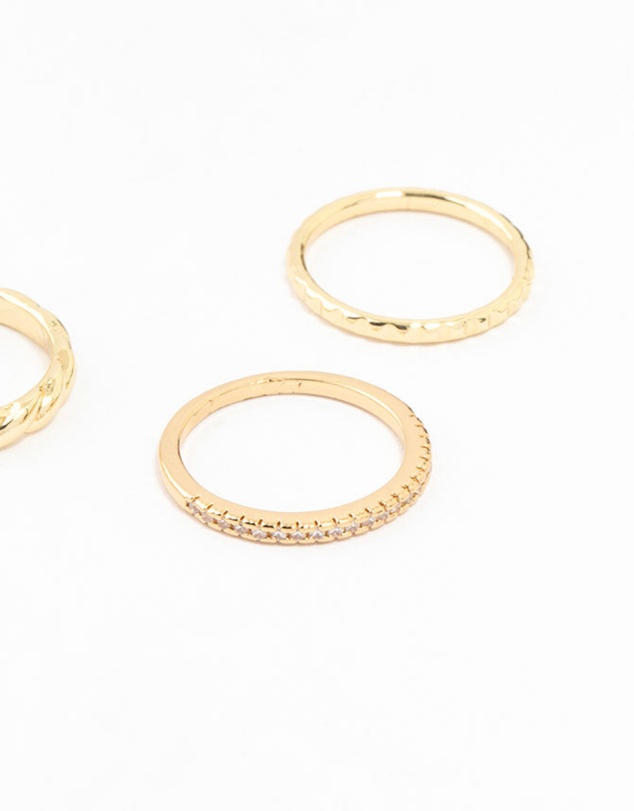 Lovisa - Gold Plated Dainty Diamante Rings 5-Pack