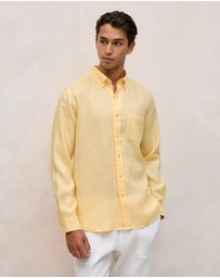 Trenery - Regular Fit Linen Classic Long Sleeve Shirt in Butter