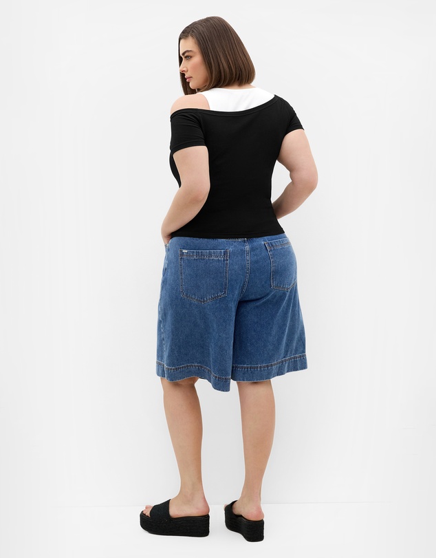 City Chic - Plus size Off Shoulder Double Layer Top - black