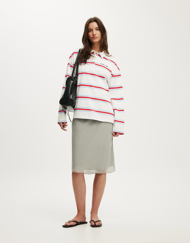 Cotton On - Oversized Long Sleeve Graphic Polo