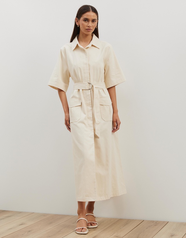 Amy Cotton Drill Midi Shirt Dress