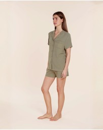 Gingerlilly - Lyon Ribbed Short Sleeve Button Up Top