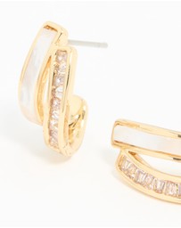 Lovisa - Gold Plated Cubic Zirconia & Mother Of Pearl Jacket Earrings