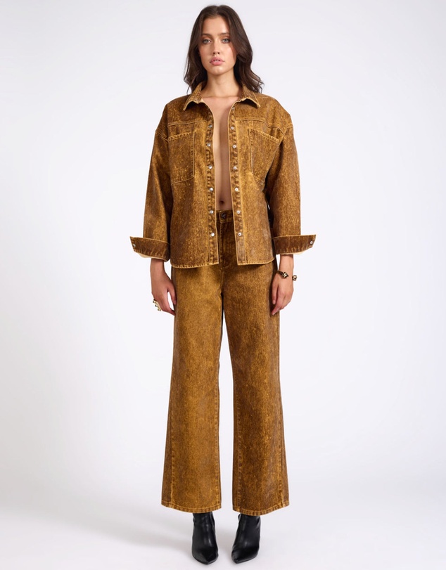 ONE TEASPOON - Baxters Mid Waist Wide Leg Denim Jeans - Burnt Tobacco