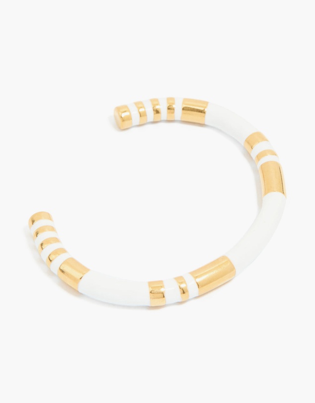 Lovisa - Waterproof Gold Plated Stainless Steel Stripe White Enamel Wrist Cuff