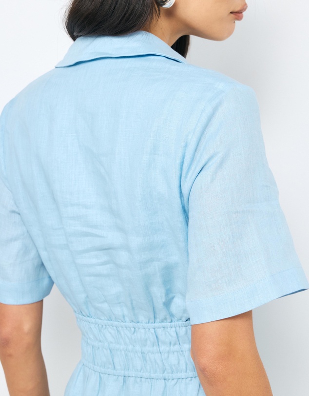 AERE - Ada Shirred Waist Linen Shirt Dress