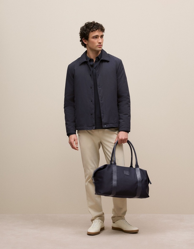 Trenery - Micro Pique Monogram Long Sleeve Polo in Navy