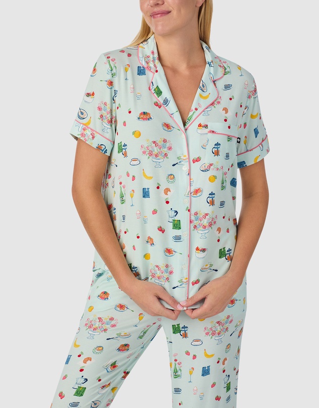 Kate Spade - Printed Modal Button Up Short Sleeve Long Pyjama Set