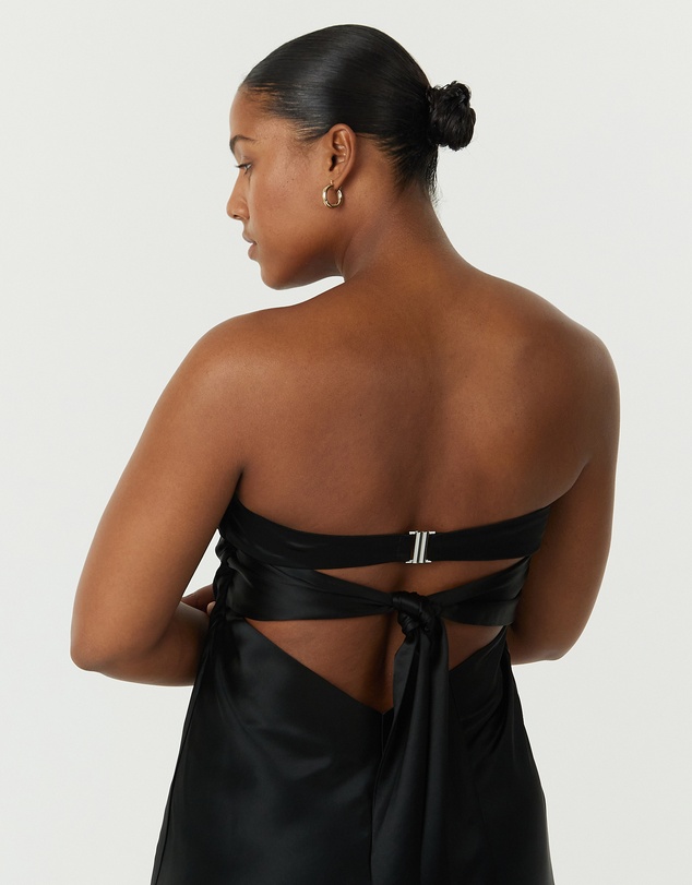 Third Form - Satin Tie Back Strapless Midi Dress