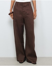 AERE - Linen Wide Leg Pants With Deep Waist Band