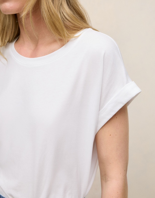 Trenery - Cotton Cuff Sleeve T-shirt in White