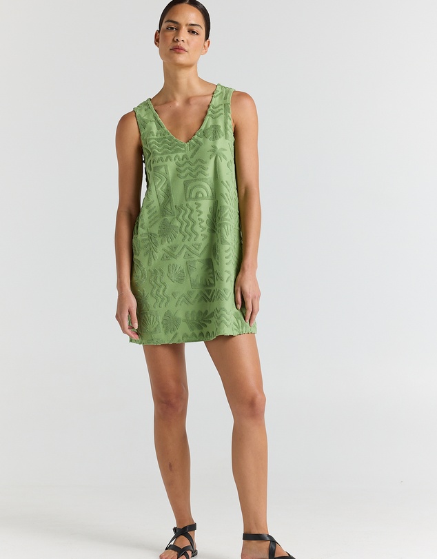 Poolside Paradiso - Mai Tai V Tunic Towelling Dress - Palm