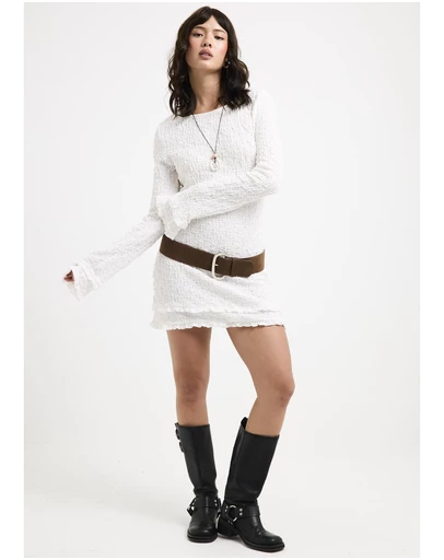 Subtitled - Kerala Frilled Knit Long Safe Mini Dress