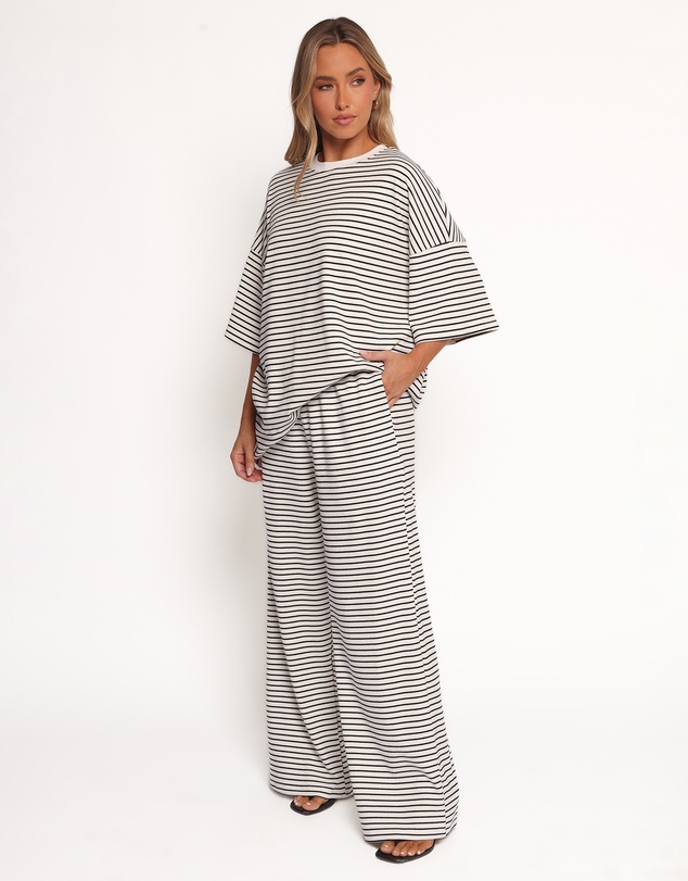 Petal & Pup - Wilda Knit Pant - White Black Stripe