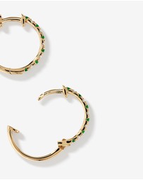 Michael Hill - 0.22 Carat TW Diamond and Created Emerald Huggie Hoop Earrings in 10kt Yellow Gold
