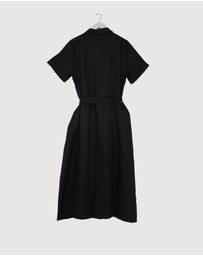 Revibe - Repaired AERE Orien Tuck Waist Linen Shirt Dress - AU 16