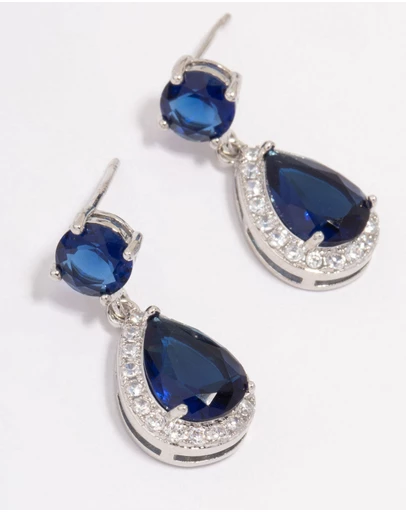 Lovisa - Silver Sapphire Stone Teardrop Drop Earrings