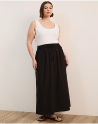 Atmos&Here Curvy - Amber Cotton Linen Blend Waist Tie A-Line Midi Skirt