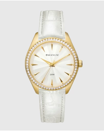 Maxum - Sydney - White Dial, Gold Tone Case & White Leather Band