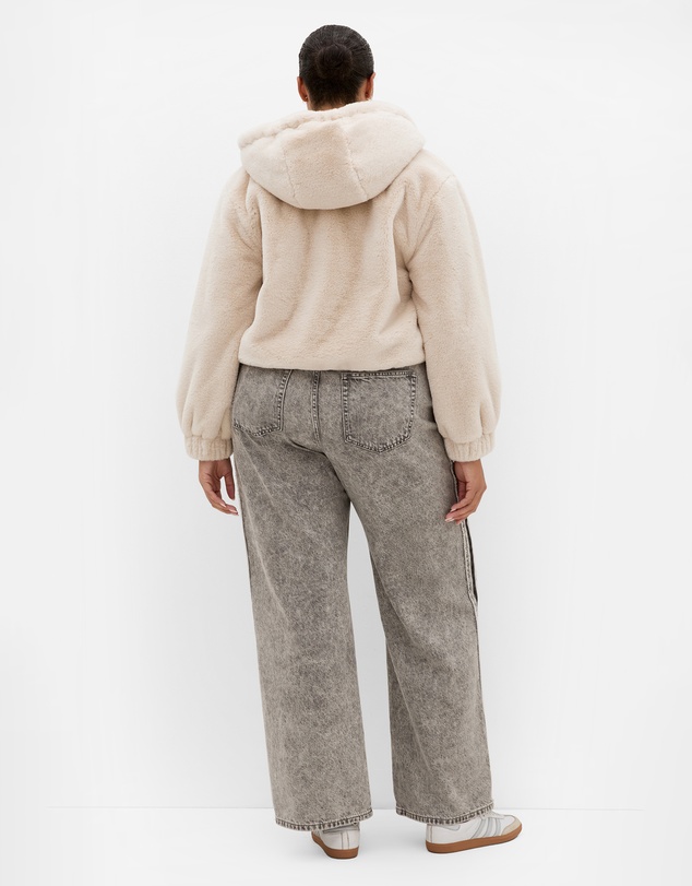 City Chic - Plus size Remi Faux Fur Hooded Bomber - cream