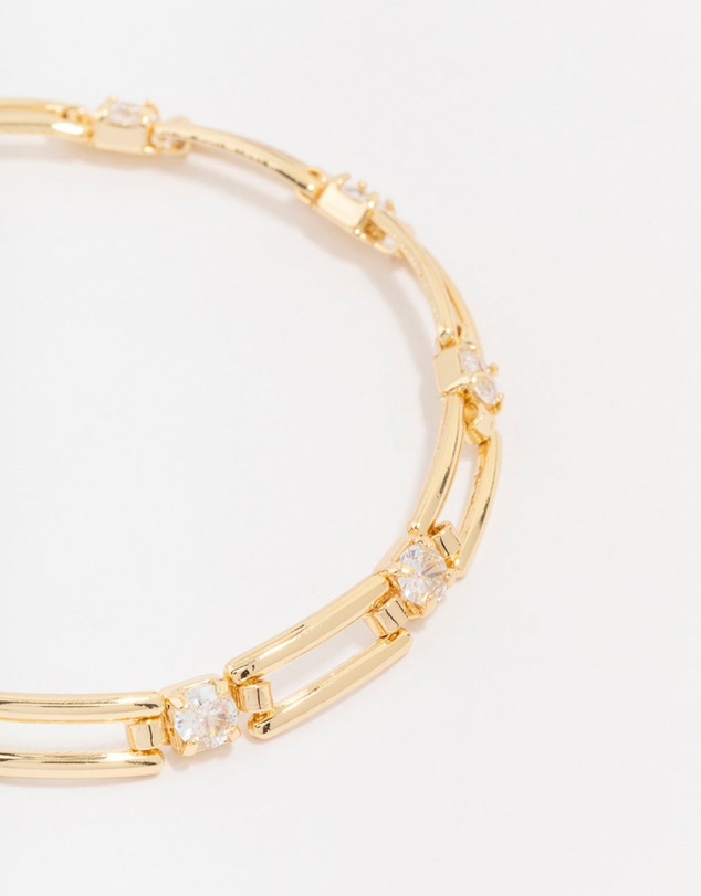 Lovisa - Gold Plated Brass Rectangular Square Cubic Zirconia Bracelet
