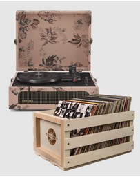 Crosley - Crosley Voyager Bluetooth Portable Turntable - Floral + Bundled Record Storage Crate
