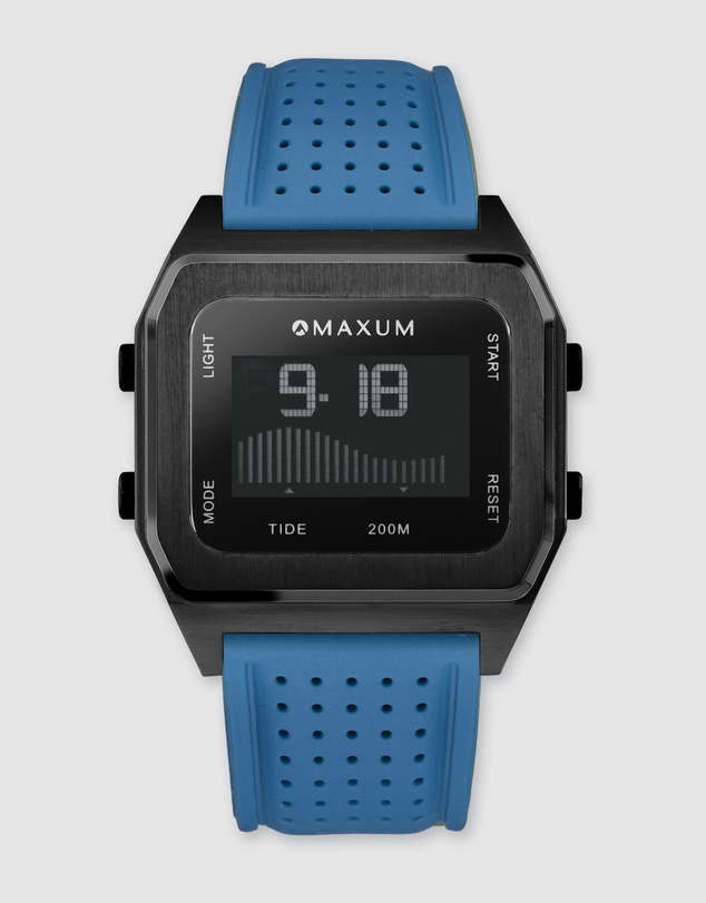 Maxum - Raglan Tide Watch – Black Case, Black Dial & Blue Silicone Strap