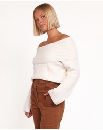 Petal & Pup - Kenny Off Shoulder Knit Sweater - Cream