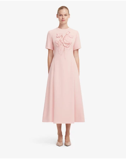LEO LIN - Caroline Applique Short Sleeve Midi Dress