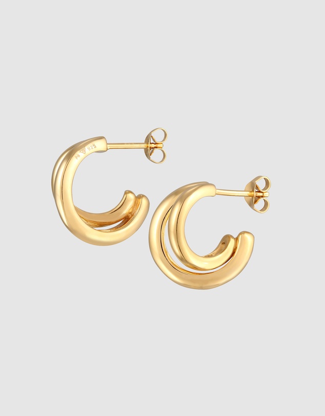 Elli Jewelry - Double Tube Geometric Stud Earrings in Gold-Plated 925 Silver