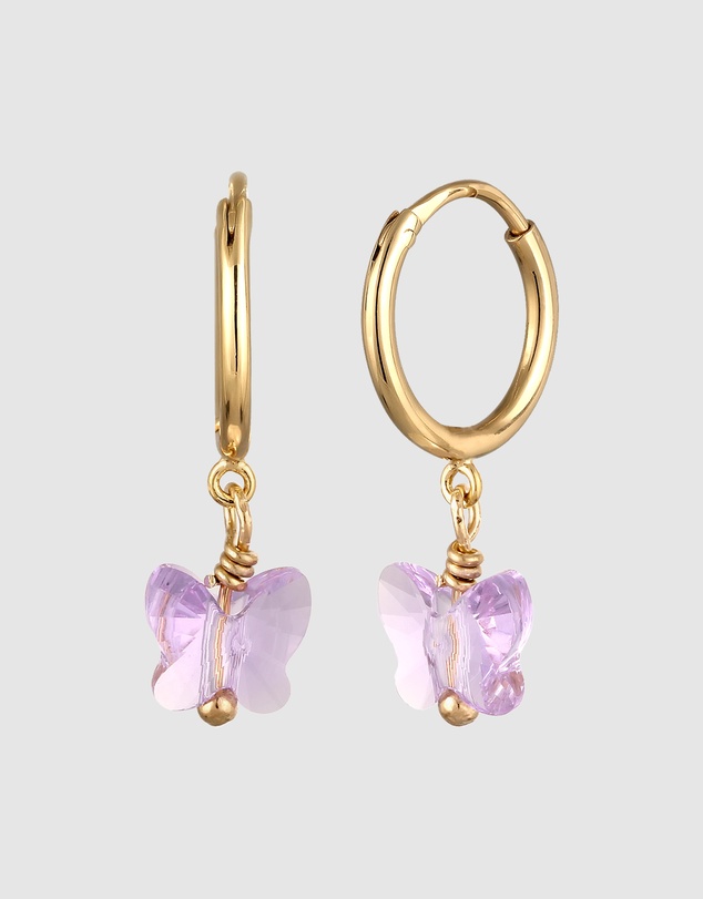 Elli Jewelry - Crystal Butterfly Hoop Earrings in Gold-Plated 925 Silver