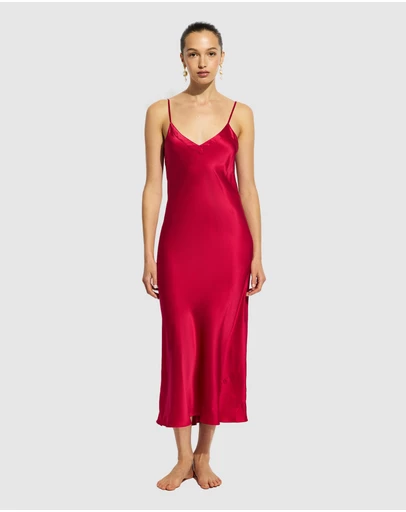 GINIA - Silk Long Nite V Neck