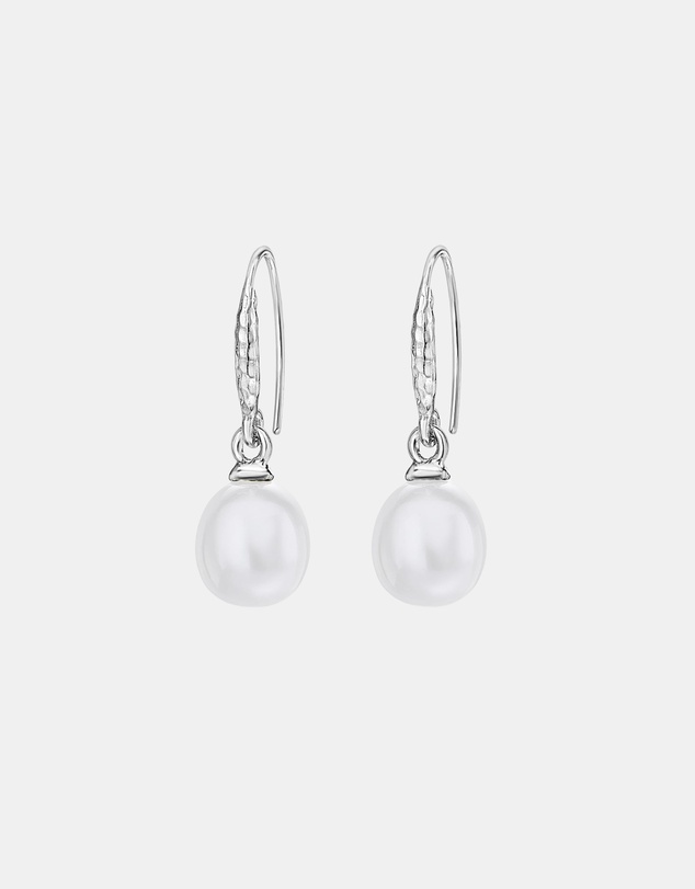Dower & Hall - Women's 8mm Oval White Luna Pearl Drop Earrings in Sterling Silver