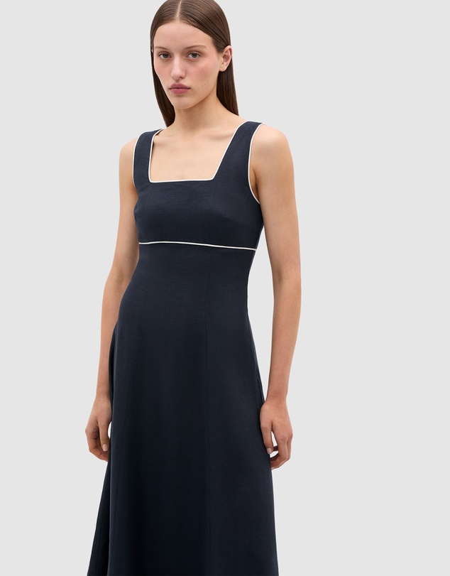 Seed Heritage - Linen Contrast Piping Midi Dress